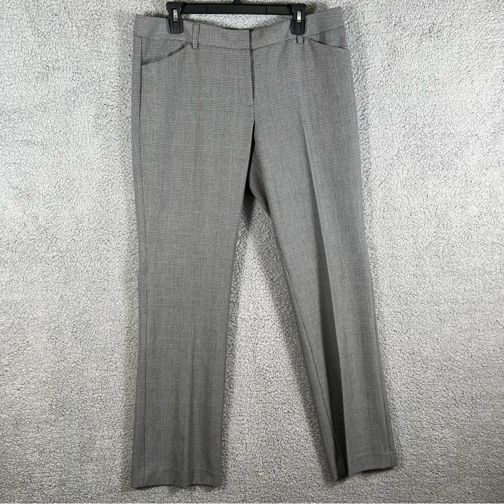 Express Women’s Editor Straight Leg Pant Sz 12R Gray Houndstooth Plaid High Rise